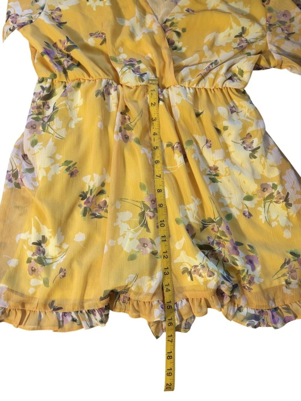 Yellow Floral Long Sleeve Wrap Ruffled Chiffon Romper By Miss Selfridge Size 10 - Picture 7 of 10